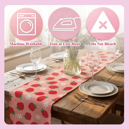 Linen Table Runners 72 Inches Long Strawberry Pattern Runner for Table,Strawberry Kitchen Decor Accessories Perfect for Home Wedding Indoor Outdoor Party5