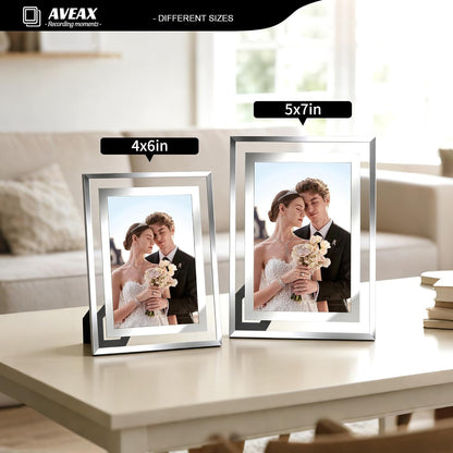 5X7 Picture Frame 4 Pack, Elegant Glass Picture Frame for Tabletop Display, Horizontal or Vertical, Wedding Frame, Silver6