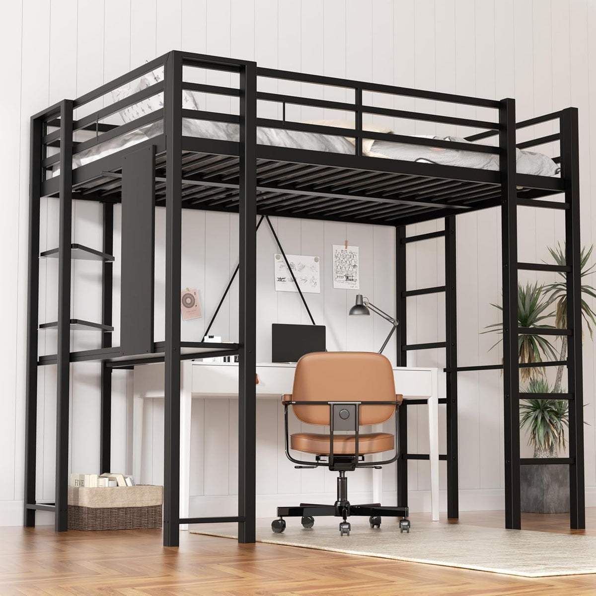 full-size-loft-bed-with-desk-13-guardrails-noise-free-black