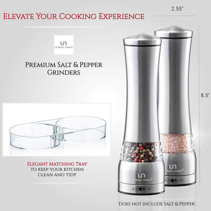 Salt and Pepper Grinder Set - Large Capacity Stainless Steel Pepper Grinder and Salt Grinder with Tray in Luxurious Gift-Box - Manual Mills with Ceramic Grinders and Adjustable Coarseness (Set of 2)6