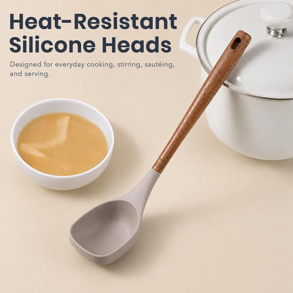5-Piece Silicone Kitchen Utensil Set with Acacia Wood Handles, Brown7