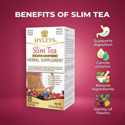Slim Tea, 5 Flavor Weight Loss Variety Pack, Senna Tea, 25 Bags | Green Tea, Senna Detox & Cleanse, 3 Natural Ingredients, No Added Sugar, 1-Step Bedtime Routine, Supports Digestion4