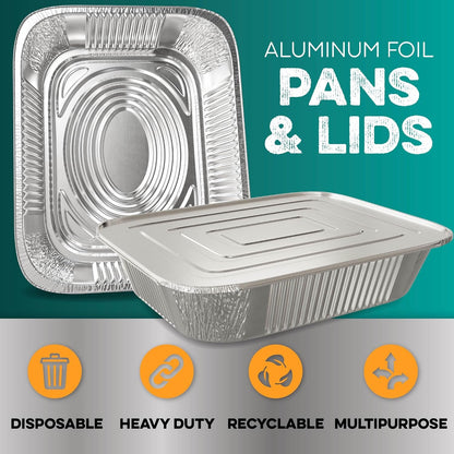 Aluminum Pans with Lids 9X13 [10 Sets] Aluminum Foil Pans Trays with Lids - Half Size Tin Foil Disposable Pans for Baking, Roasting, Cake Serving Dishes, Catering Supplies, Steam Table Chafing3