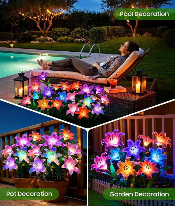 Solar Flower Lights, 4 Pack Solar Garden Lights with 24 Lily Flowers7