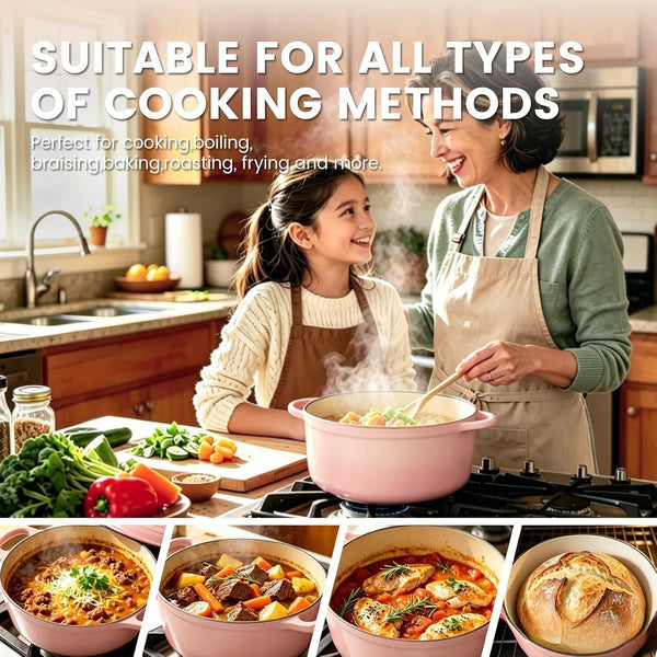5 Qt Enameled Cast Iron Dutch Oven with Lid, Pink | for Sourdough Bread Baking, Oven Safe to 500°F, Works on All Stovetops, Serves 4-64