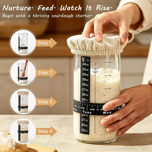 Sourdough Starter Kit, Sourdough Bread Baking Supplies, Banneton Bread Proofing Basket with Starter Jar, Dough Whisk, Scrapers, Recipe, round Bread Proofing Basket, for Bread Baking3