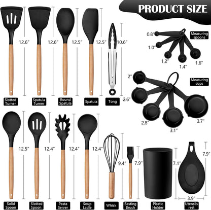 23-Piece Silicone Kitchen Utensils with Holder, Black2