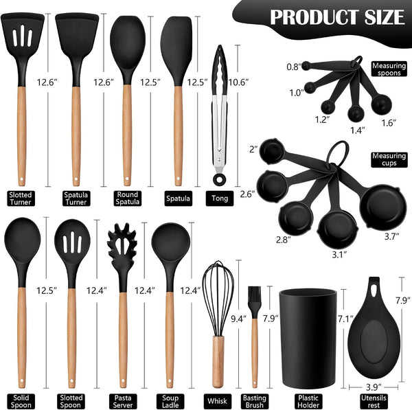 23-Piece Silicone Kitchen Utensils with Holder, Black2