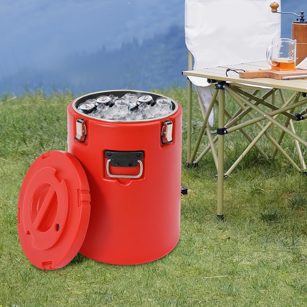 Commercial Soup Container, 40L/10.57Gal Insulated Food Carrier Insulated Bucket, Stainless Steel Food Warmer Soup Storage Container Commercial Insulated Drum for Restaurant Kitchen (Red)8