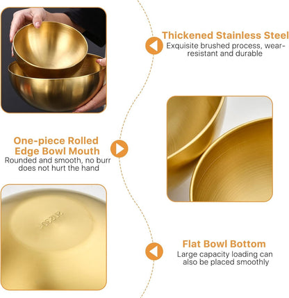 Stainless Steel Mixing Bowls, 700ML& 1200ML Gold Metal Salad Bowls, 2 Pack4
