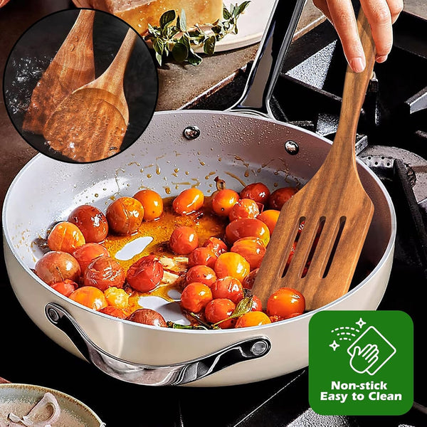 Wooden Spoons for Cooking, 10 Pcs Teak Wood Utensil Set for Nonstick7