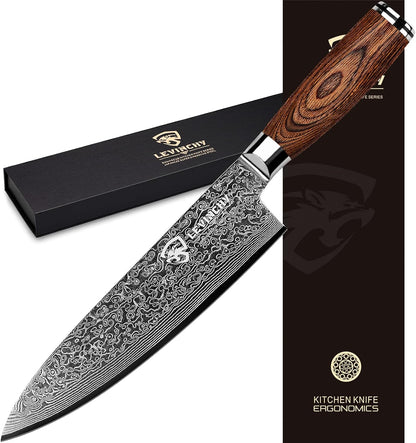 Damascus Chef'S Knife 8 Inch Professional Handmade Damascus Stainless Steel Kitchen Knife, Superb Edge Retention, Stain & Corrosion Resistant, Ergonomic PAKKA Wood Handle1