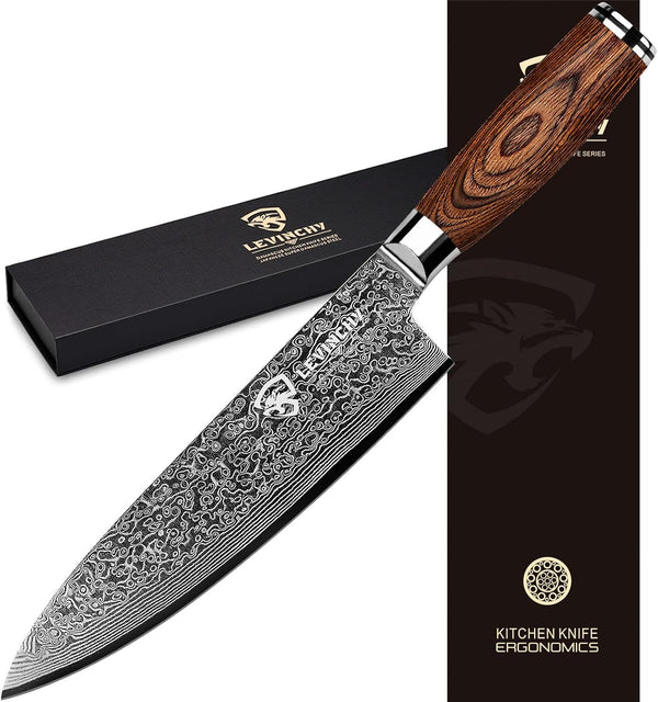 Damascus Chef'S Knife 8 Inch Professional Handmade Damascus Stainless Steel Kitchen Knife, Superb Edge Retention, Stain & Corrosion Resistant, Ergonomic PAKKA Wood Handle1