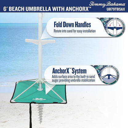 Tommy Bahama ANCHORX Adjustable Beach Umbrella Base System with Sand Anchor and Carrying Bag, SPF 50+ Protection Portable Outdoor Market Umbrella3