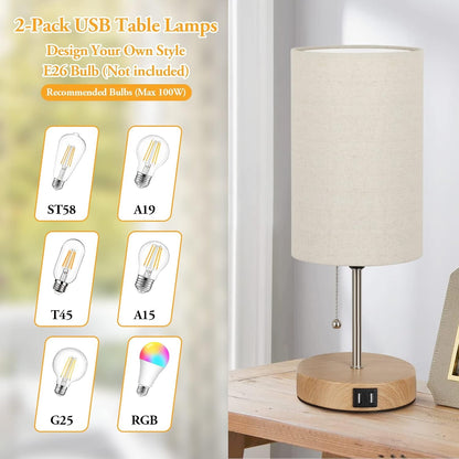 Set of 2 Table Lamps, Modern Bedside Desk Lamps with Pull Chain4