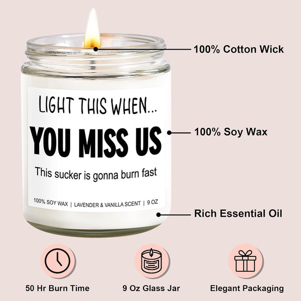 Funny Scented Candle, We Will Miss You, Moving Away Gifts for Friend, Farewell, Goodbye, Going Away Gifts for Coworkers Women, Men, Boss, Coworker Leaving, Retirement Presents - 9 Oz2