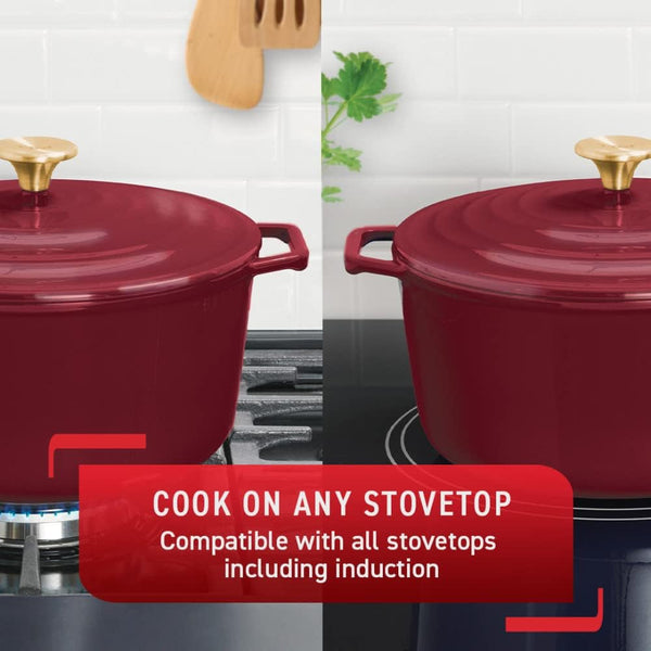 Cast Iron Enameled Dutch Oven 6 Quart Induction Oven Broiler Safe 500F Pots and Pans, Cookware Red7