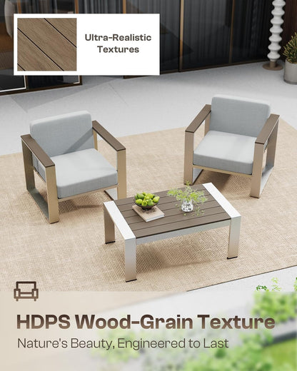Outdoor Furniture Set, 4 Piece Aluminum Patio Furniture Set with Coffee Table, Wide Seat and Thick Cushions, Outdoor Patio Conversation Sets for Deck, Porch (Lightgray)4
