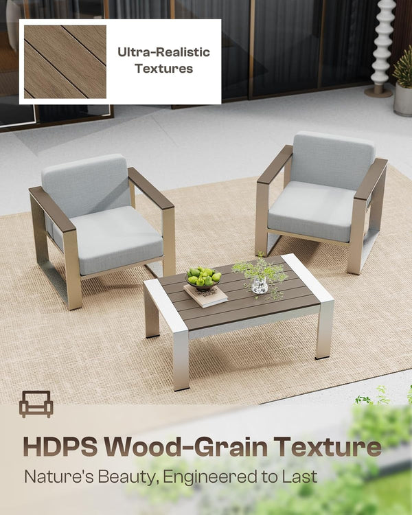 Outdoor Furniture Set, 4 Piece Aluminum Patio Furniture Set with Coffee Table, Wide Seat and Thick Cushions, Outdoor Patio Conversation Sets for Deck, Porch (Lightgray)4