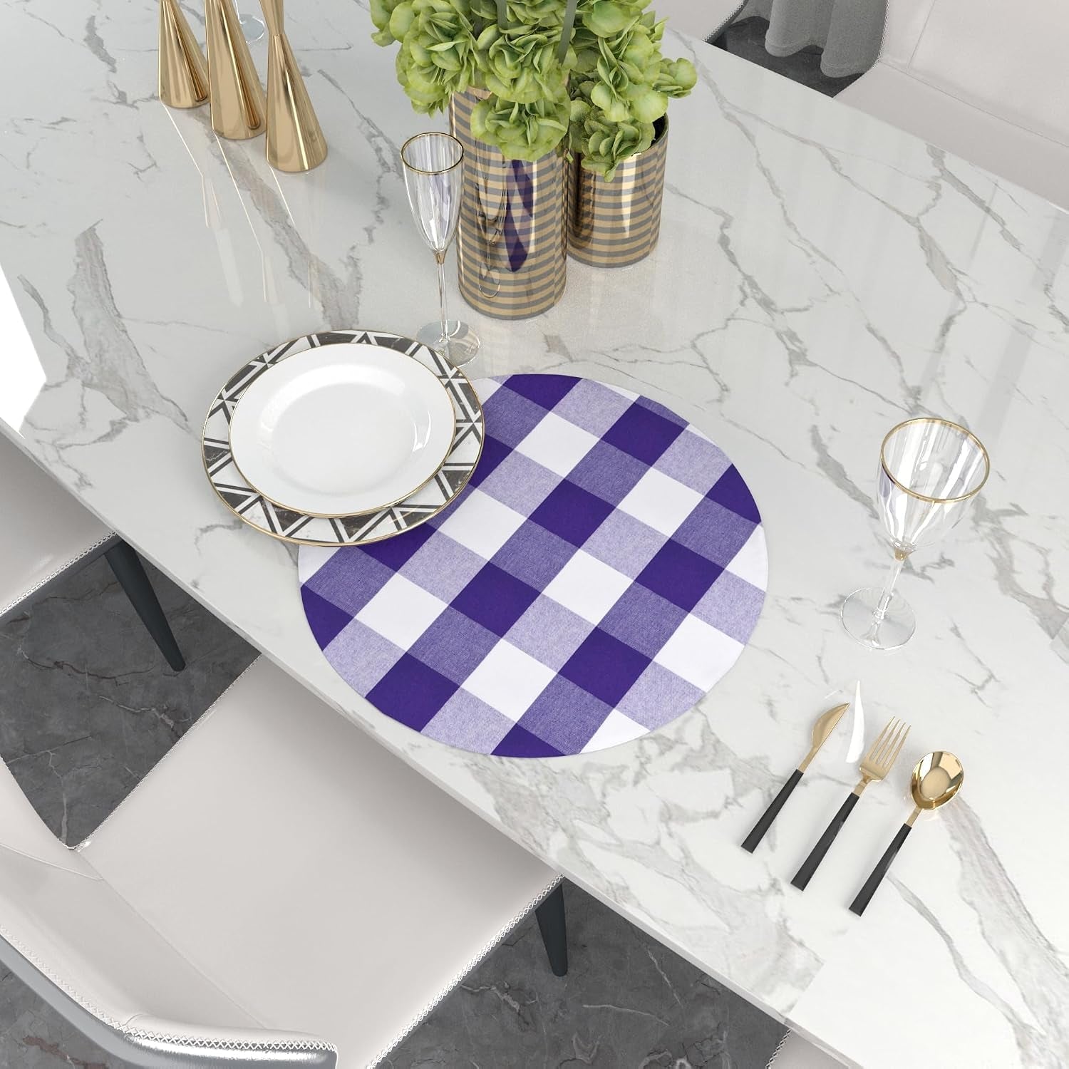 purple-white-round-placemat-cotton-buffalo-check-plaid-gingham-15-inch-eco-friendly-fabric-handcrafted-machine-washable-indoor-outdoor-tablemat-set-of-4