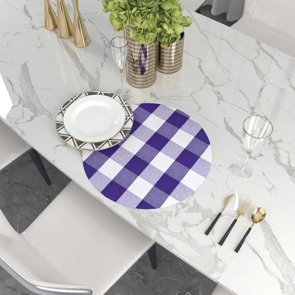 Purple & White round Placemat Cotton Buffalo Check Plaid Gingham 15 Inch Eco-Friendly Fabric Handcrafted Machine Washable Indoor & Outdoor Tablemat Set of 42