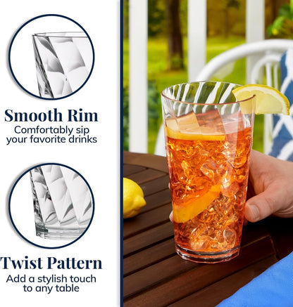 Optix Plastic Reusable Drinking Glasses (Set of 8) 20Oz Water Cups in Clear | Bpa-Free Tumblers, Made in USA | Top-Rack Dishwasher Safe4