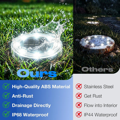 Solar Ground Lights Outdoor Anti-Rust Disk Lights, 10Pack Cold White3