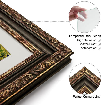 Antique 8X10 Picture Frame, Ornate Embossing Frame with Paper Mat and Real Glass, Fit for 8X10 without Mat or 5X7 with Mat, Tabletop or Wall Mounting Display, Bronze and Antique Gold, 1 Pack3