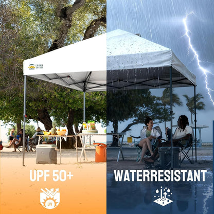 CROWN SHADES 10X10 Pop up Canopy Tent, Outdoor Canopy, White | Patented CENTERLOK One Push Instant,Outdoor Canopy with STO-N-GO Bag,8 Stakes &4 Sand Bags,Waterproof,Vented,Beach,Camping7