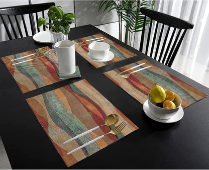 Placemats Set of 4, Southwest Arizona Travertine Sandstone Non Slip Heat Resistant Linen Cloth Place Mats, Turquoise Stripes Washable Holiday Party Dining Table Mat for Farmhouse Home Kitchen Decor2