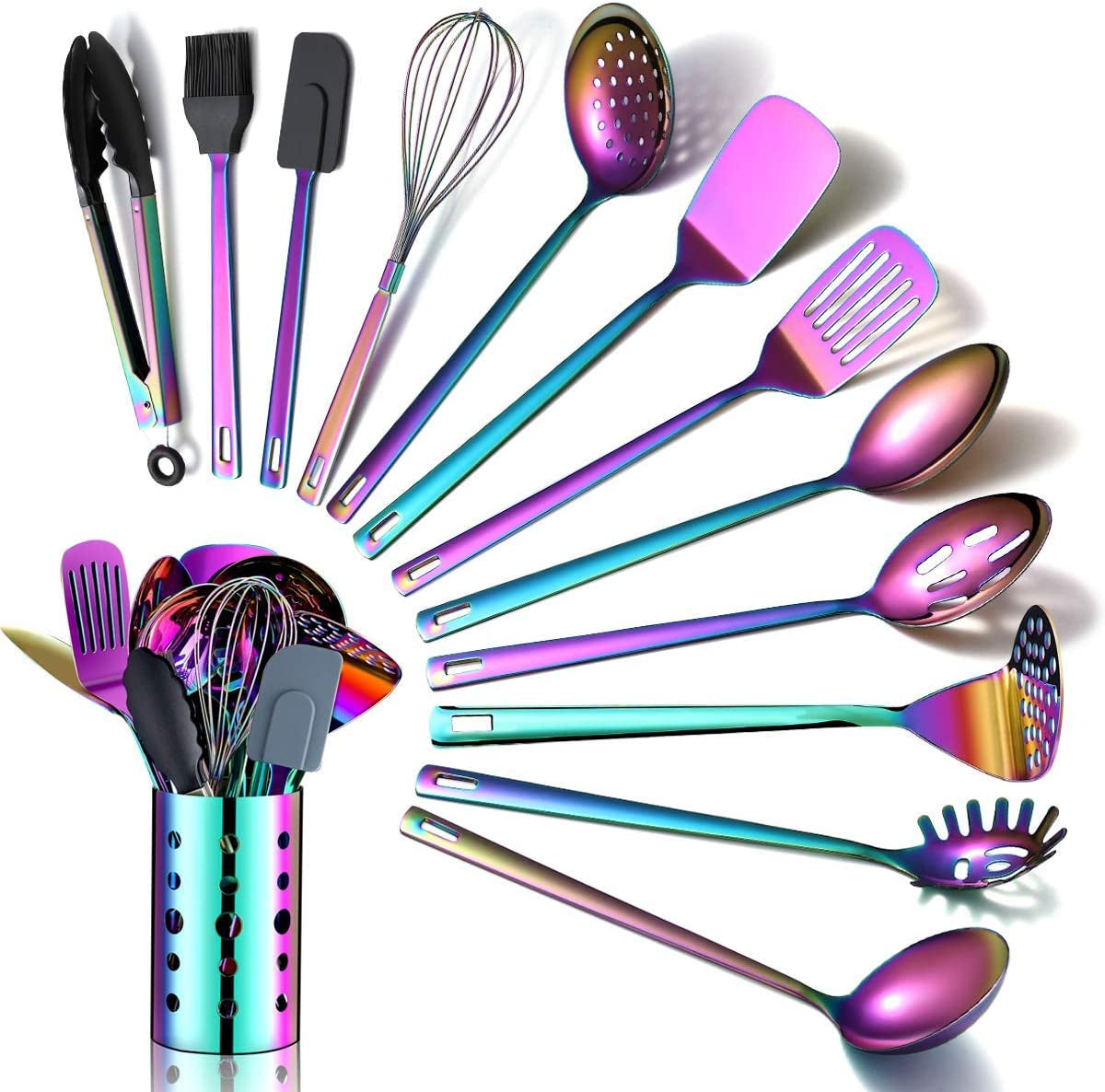rainbow-kitchen-utensils-set-13-pieces-stainless-steel-cooking-utensils-set-with-titanium-rainbow-plating-kitchen-tools-set-with-utensil-holder-for-non-stick-cookware-dishwasher-safe-13-packs