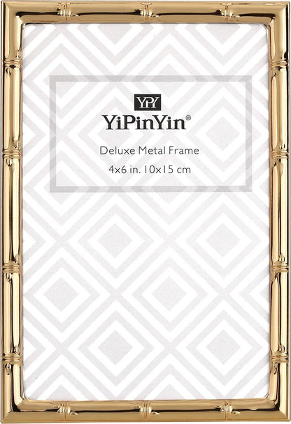 4X6'' Bamboo Detail Dark Gold Metal Picture Frame 2Pack,Elegant Gold Plated Baby Nurse Photo Frames 4X6'' with Soft Touch Velvet Backing for Desktop and Wall Décor6