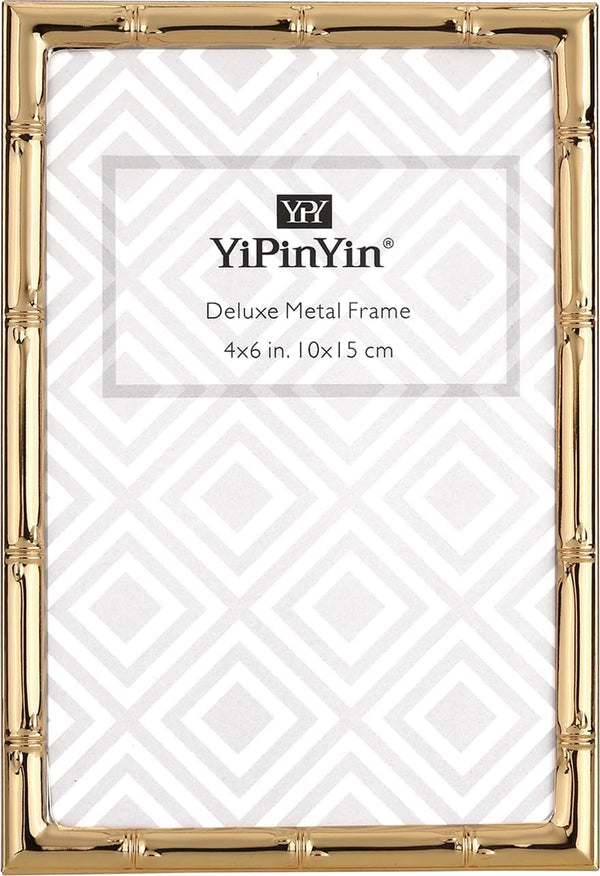 4X6'' Bamboo Detail Dark Gold Metal Picture Frame 2Pack,Elegant Gold Plated Baby Nurse Photo Frames 4X6'' with Soft Touch Velvet Backing for Desktop and Wall Décor6