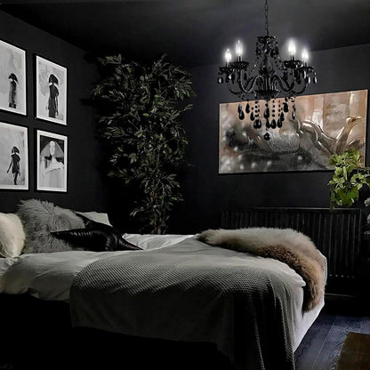 Black Modern 5-Light Crystal Chandelier Acrylic Hanging Pendant Light6