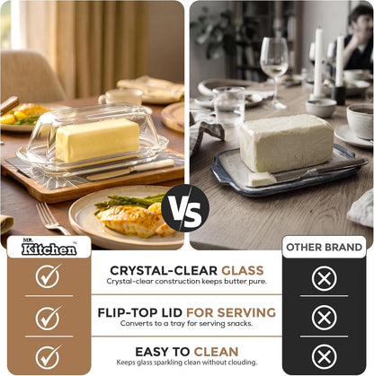 Clear Glass Butter Dish with Lid for Countertop & Refrigerator | Crystal Covered Butter Tray Storage Container Holder for Counter & Fridge - Butter Dish with Lid8