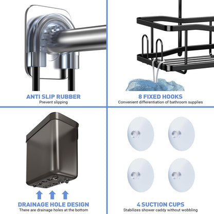 Hanging Shower Caddy over Shower Head - No Drill Rustproof Shower Rack5