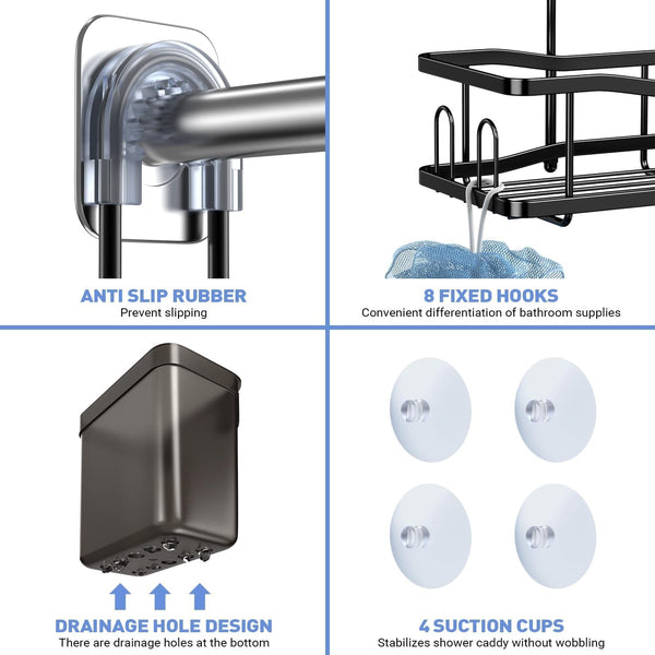 Hanging Shower Caddy over Shower Head - No Drill Rustproof Shower Rack5