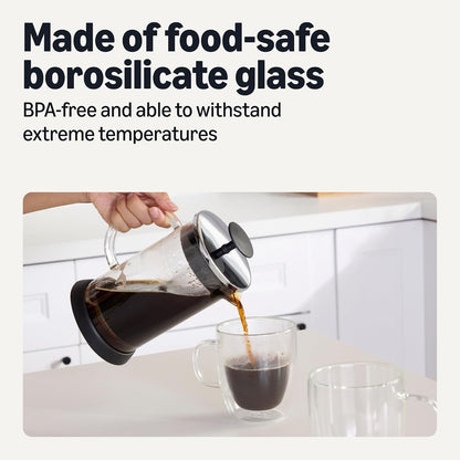French Coffee Press, 34 Oz., Borosilicate Glass, Bpa-Free, Triple Filtration System, Dishwasher-Safe Parts4