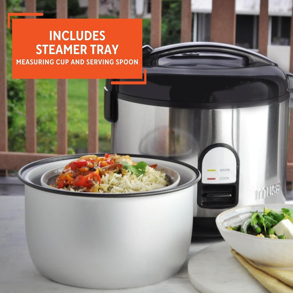 10 Cup Deluxe Stainless Steel Electric Rice Cooker with Steam Tray | Mirror-Polished Finish, Steam Tray Nonstick Pot, Ideal for Rice and Grains, Great for Large Family Dinners5