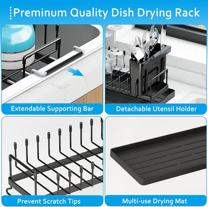 Sink Dish Drying Rack - Expandable Small Dish Rack over Sinks with Silicone Drying Tray, Dish Drainer for Kitchen Counter with Cutlery Holder, Drying Rack Fit for 14’’-19’’ Kitchen Sink5