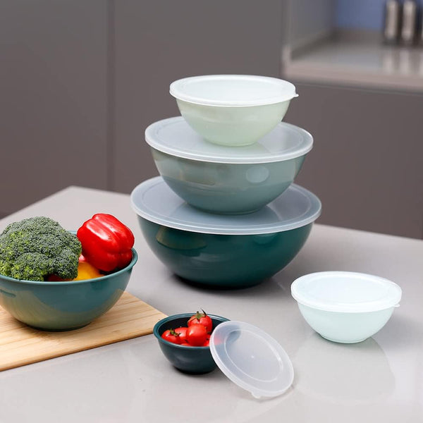 BPA Free Plastic round Mixing Bowl with Lids, 12 Pack Nesting Bowls with Lids Set, Microwave and Dishwasher Safe Prep & Serving Bowls Great for Mixing, Baking, Serving (Green, 12Pcs)9