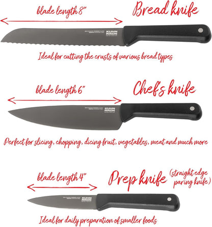 ICED Knife Set 3 Piece, Ice Hardened German Stainless Steel, Razor Sharp Titanium Coated Blades, Chef Bread and Prep Knives, Everyday Kitchen Knife Set2