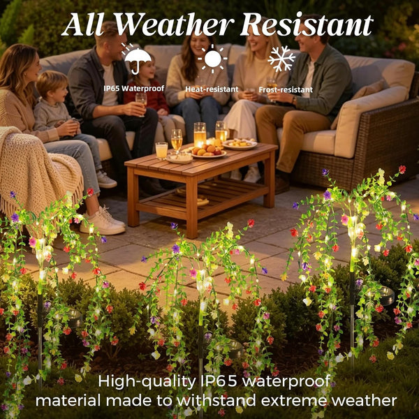Solar Garden Lights Outdoor Waterproof, 4 Pack Solar Flower Lights Outdoor with Multicolor Eucalyptus Flowers & 2 Lighting Modes, Decorative Solar Lights Outdoor for Yard Patio Lawn Decor, Gifts4