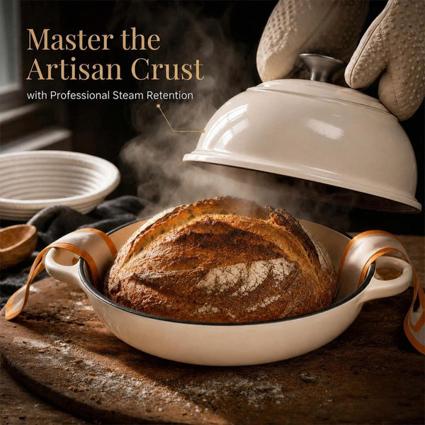 6QT Dutch Oven for Bread Baking, Enameled Cast Iron Dutch Oven Pot with Lid, Multi-Functional Bread Pan, Sourdough Baking Supplies with Proofing Basket, Cast Iron Bread Oven, Silicone Sling & Gloves.2
