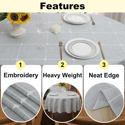 Lattice Oval Tablecloth Cotton Linen Table Cloth 54" X 70" Grey2