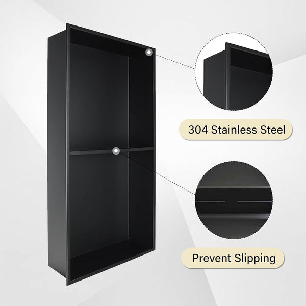 Matte Black 12"X24" No Tile Shower Niche Stainless Steel 2-Tier Wall Niche4