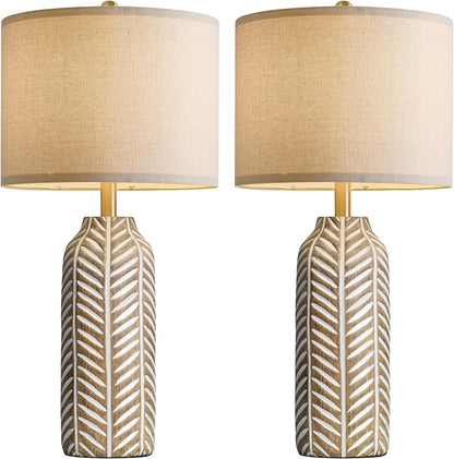 26" Farmhouse Table Lamps Set of 2 - Vintage Leaf Design, Rustic Resin Nightstand Lamps for Bedroom, Living Room, Nursery, Hallway, Elegant Living Room Lamps with Linen Shades Antique Brown5