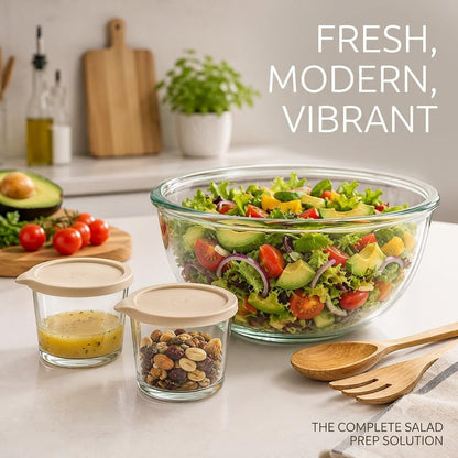 6QT Glass Mixing Bowl Set with 2 Storage Jars6