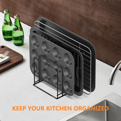 Kitchen Cabinet Organizer, Steel Cookware Holder, Divided Holder with 5 Slots for Skillets Baking Tray and Chopping Board Rack - Baking Pan Holder Storage (1 PC)5
