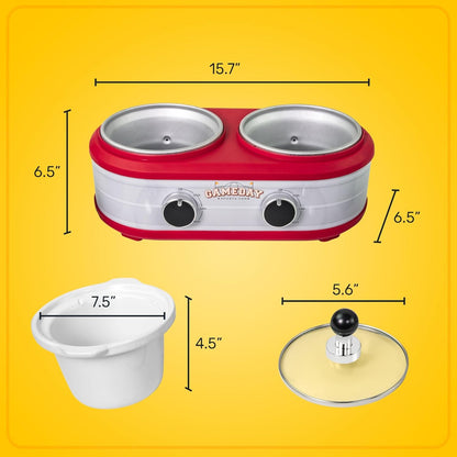 Game Day 2.5-Quart 2-Section Slow Cooker with Lid and Ladle, Keg-Like Design, Cooks Chicken Wings, Meatballs, Chilli, Cheese, Soup, Stews, and More7